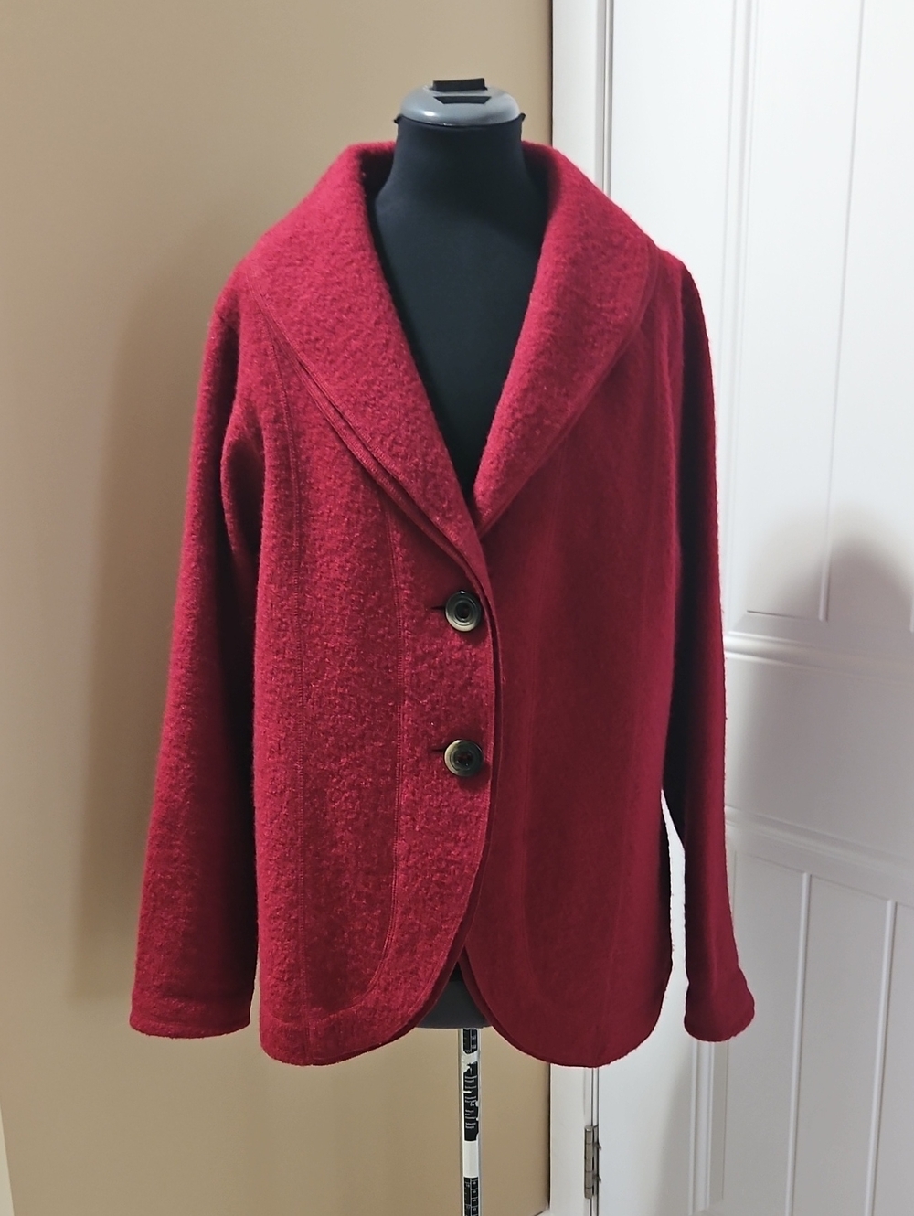 Fields Red Australian Boiled Wool Cardigan Jacket L